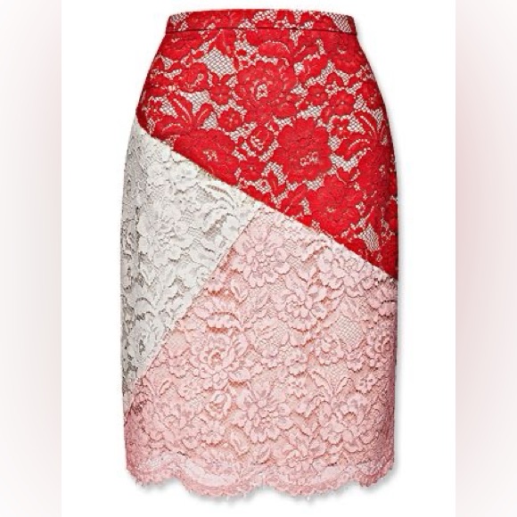 Candela Brigitte Lace Skirt. Colors Pink, Cream, And Red. Nude Lining. Size M